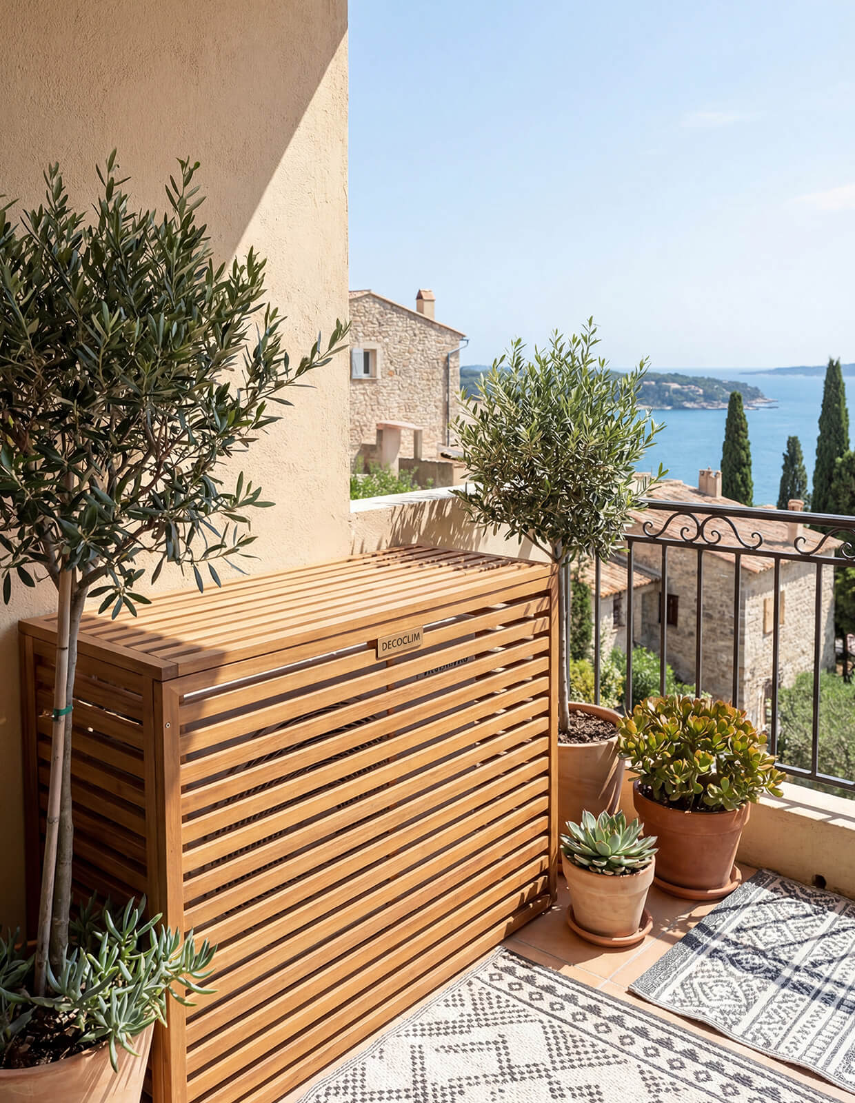 Climatisation réversible terrasse habitation méditerranéenne — installation discrète Envolt Sète Hérault