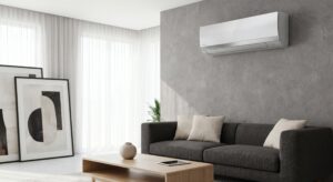 Unité intérieure Daikin gamme Stylish installée dans un salon moderne, design élégant blanc et argent